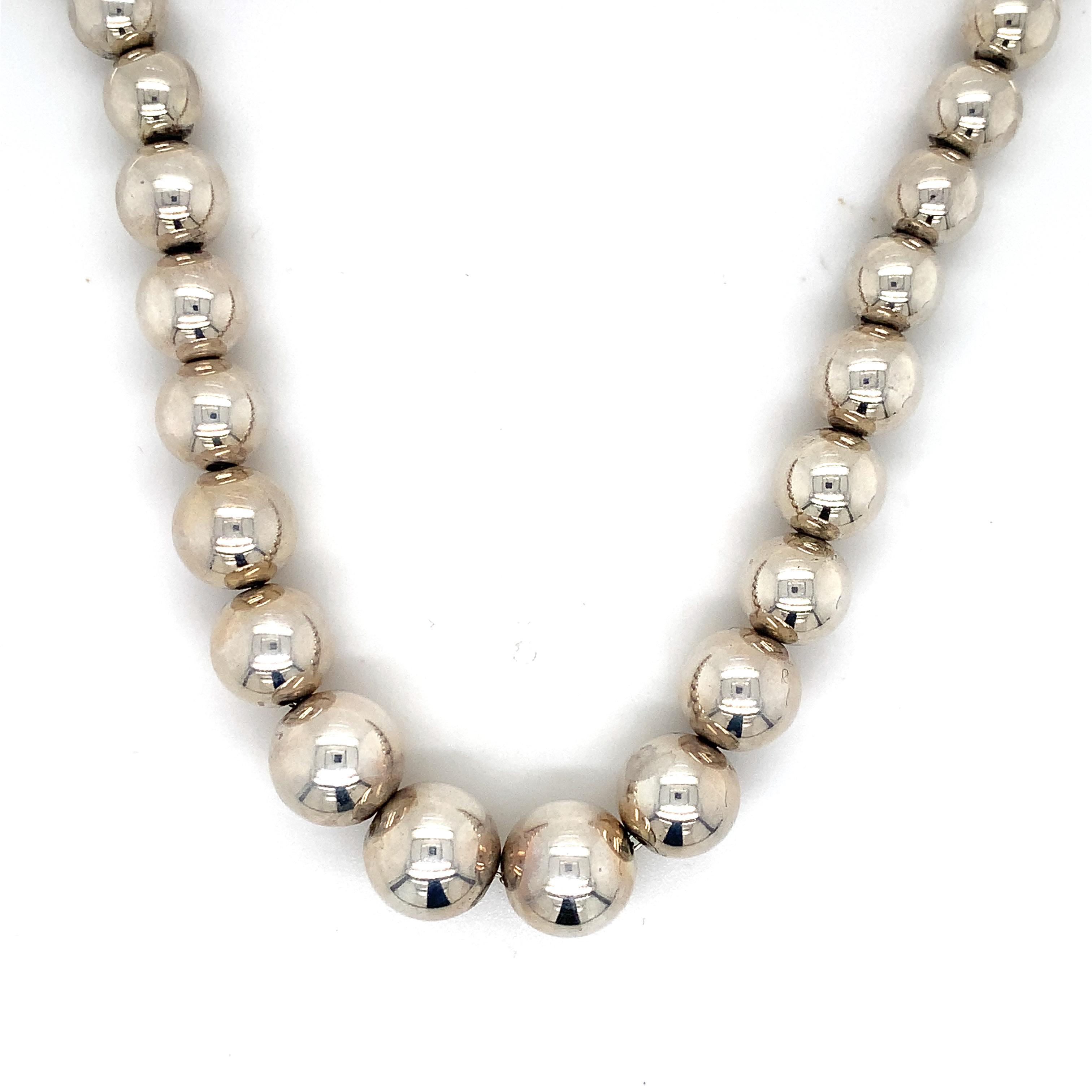 Tiffany & Co 925 Silver HardWear Graduated Ball Necklace 16 Inch
