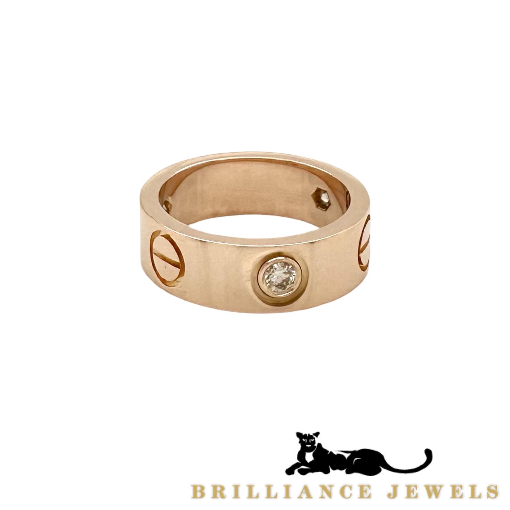 Cartier Love Ring, 3 Diamonds in 18k Rose Gold Size 50 | eBay