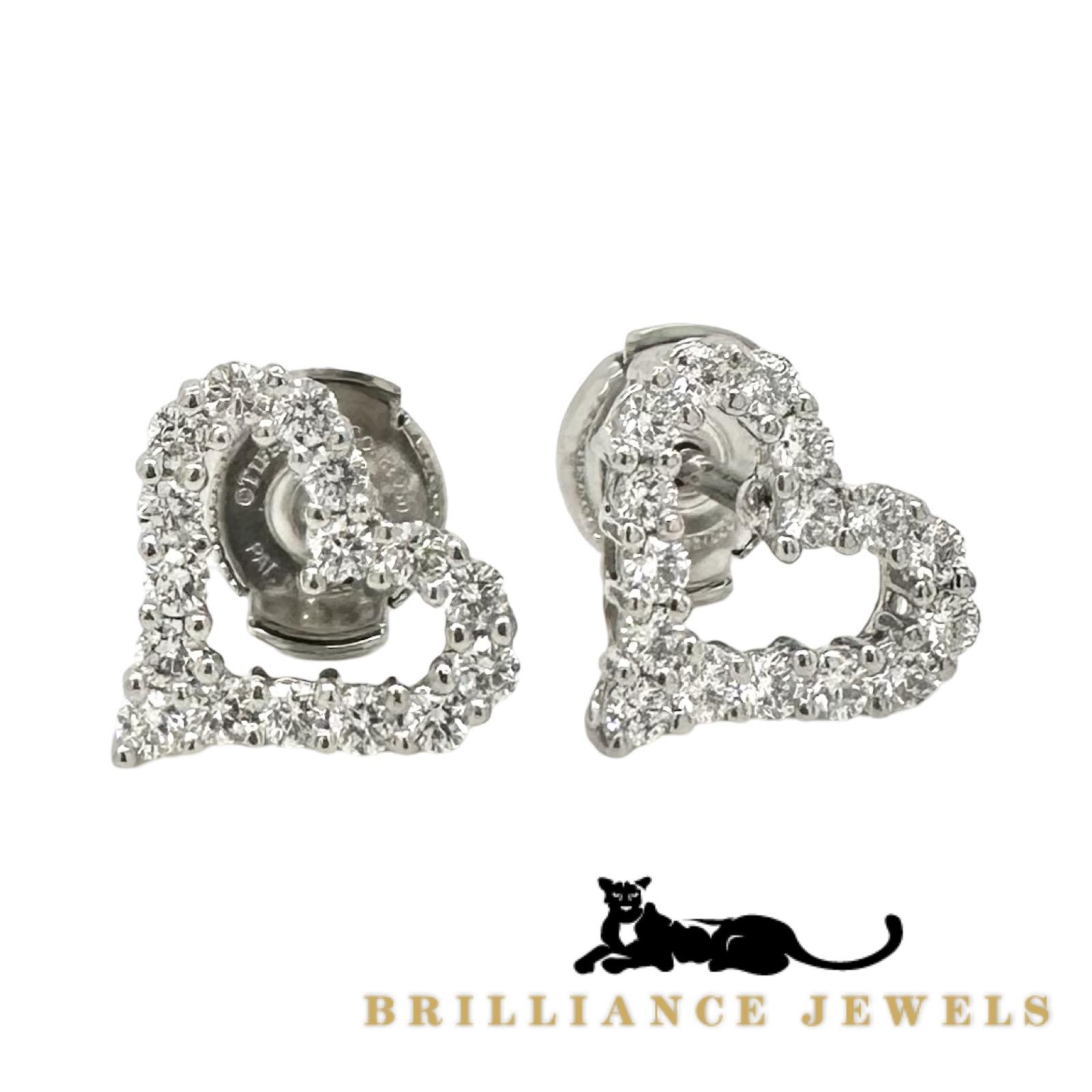 Tiffany & Co. Large Size Diamond Heart Earrings in Platinum, 0.57 