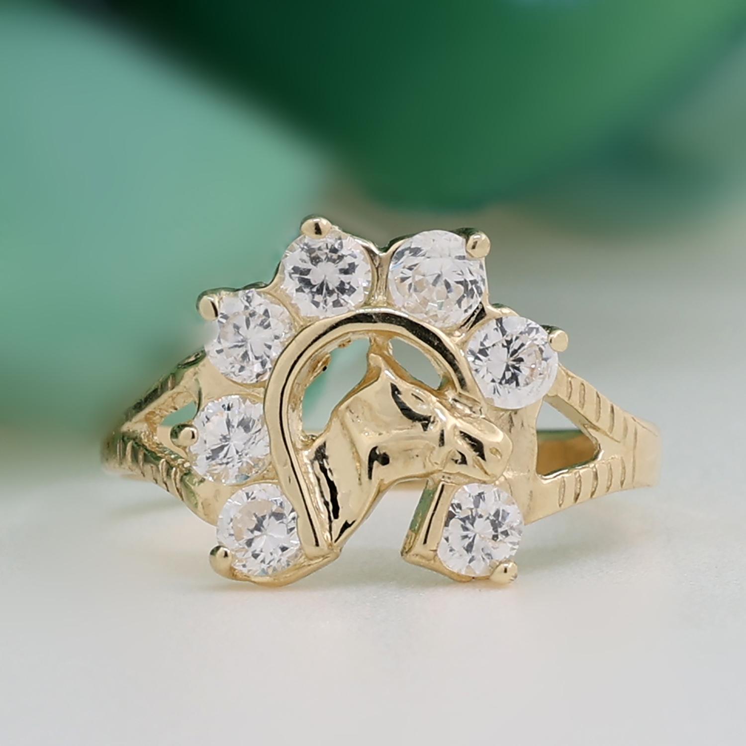アクセサリー Atease HORSE SHOE RING 10K GOLD 10K Yellow Gold 1 CTW Diamond Nugget Horse Shoe Ring DGR