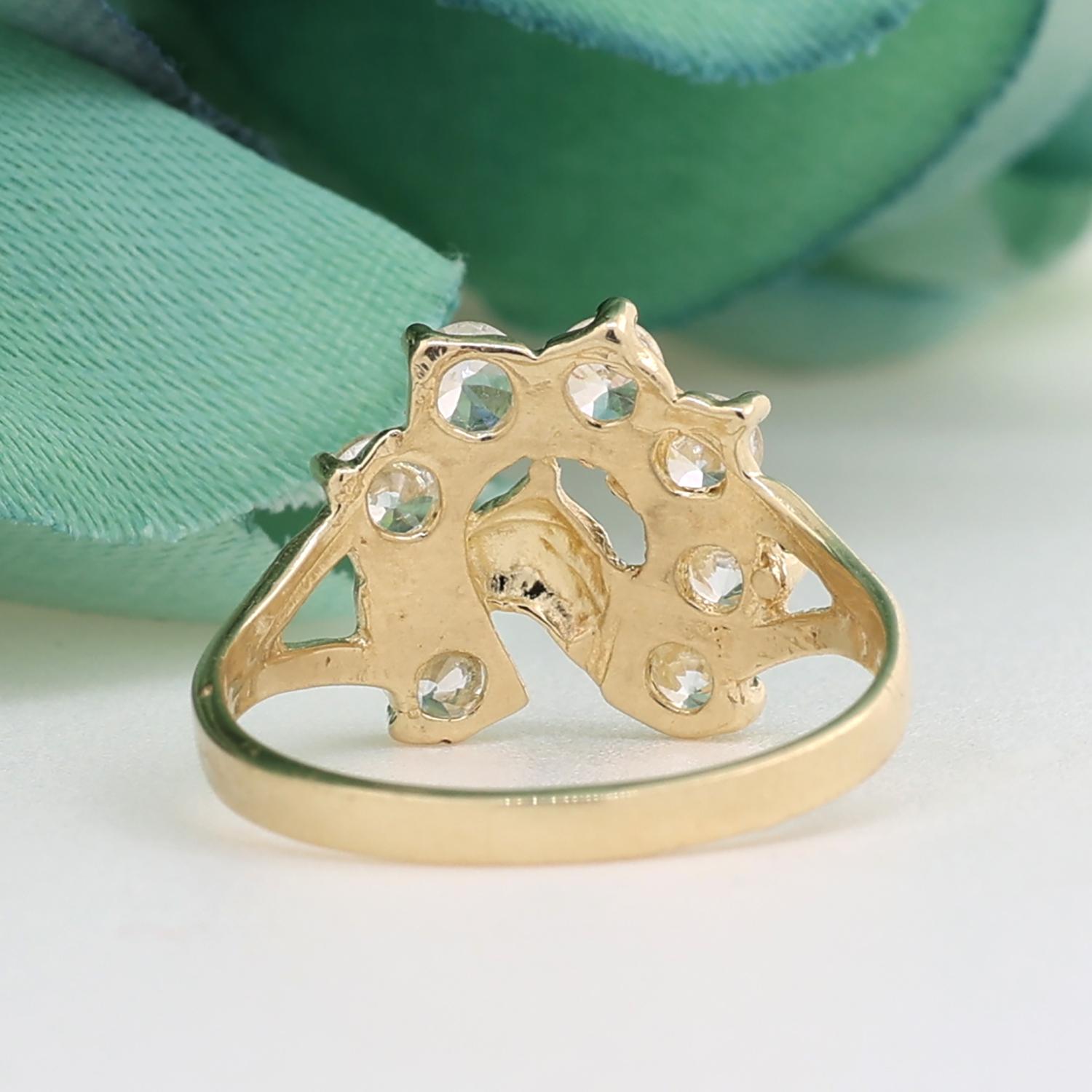 Equestrian Horseshoe Head Ring 10K Yellow Gold Cubic