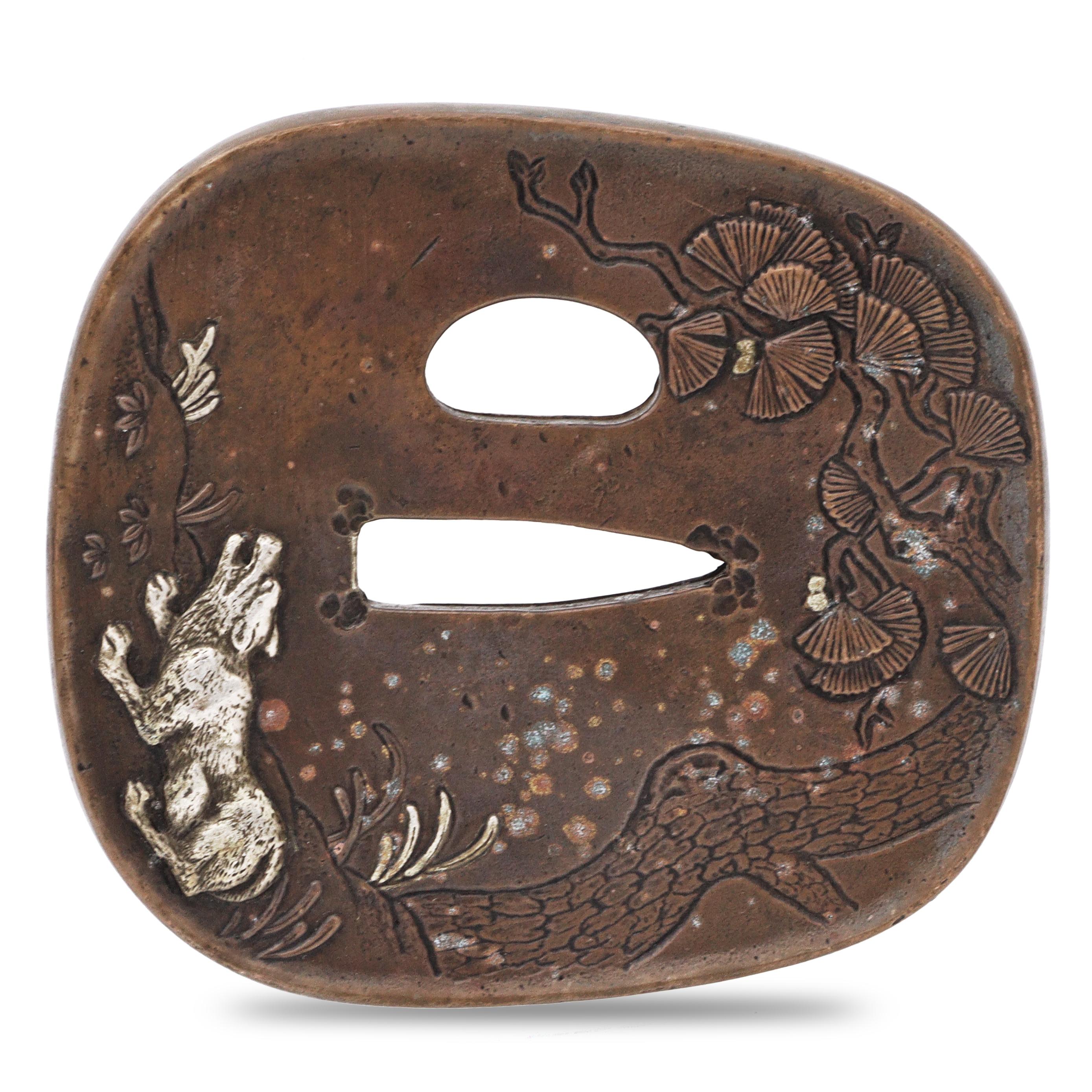 Sword Guard Tsuba Brass Kitsune (Fox) Under a Pine Tree | eBay