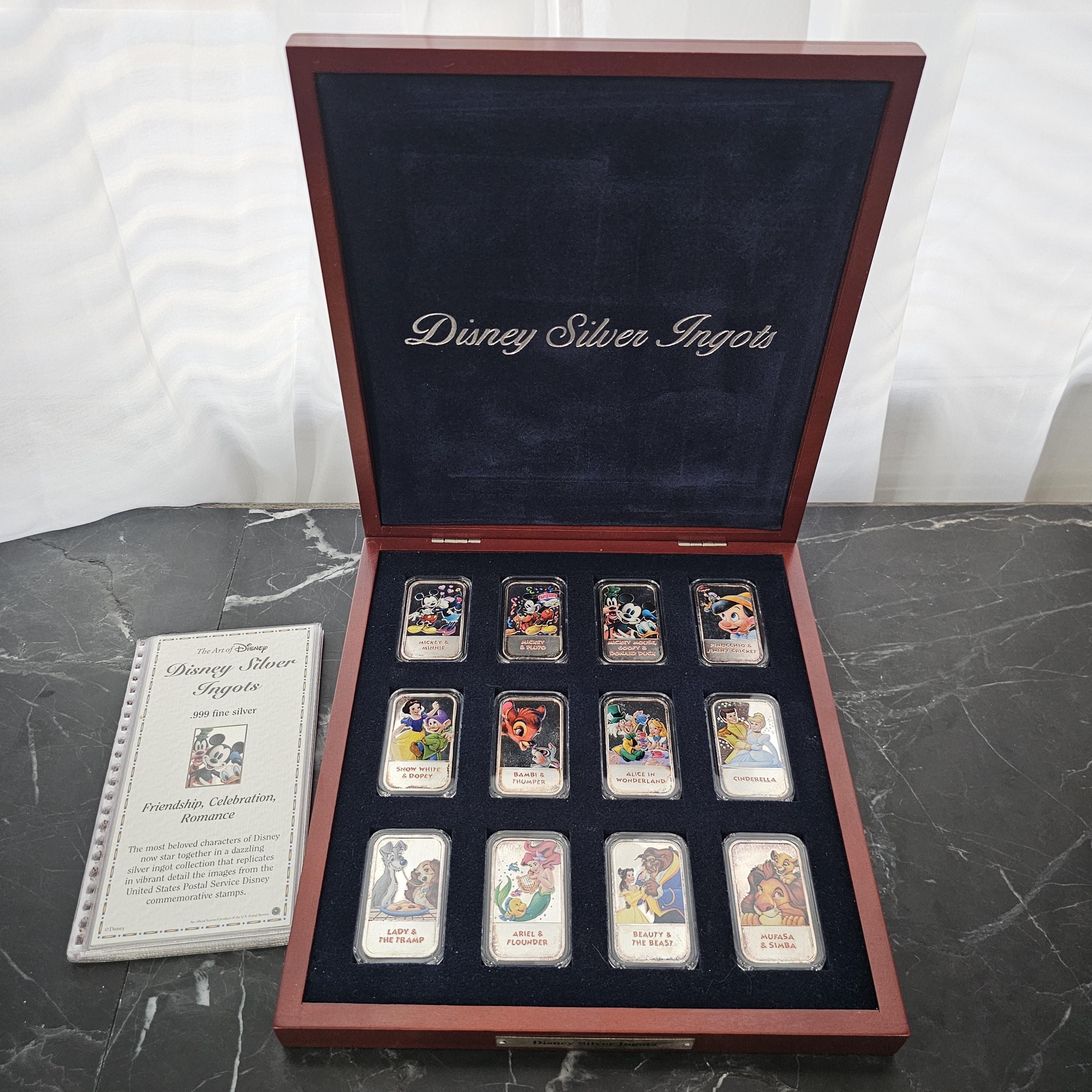 Disney 12oz 999 Silver Ingot Bar Enamel Box Set Mickey Mermaid