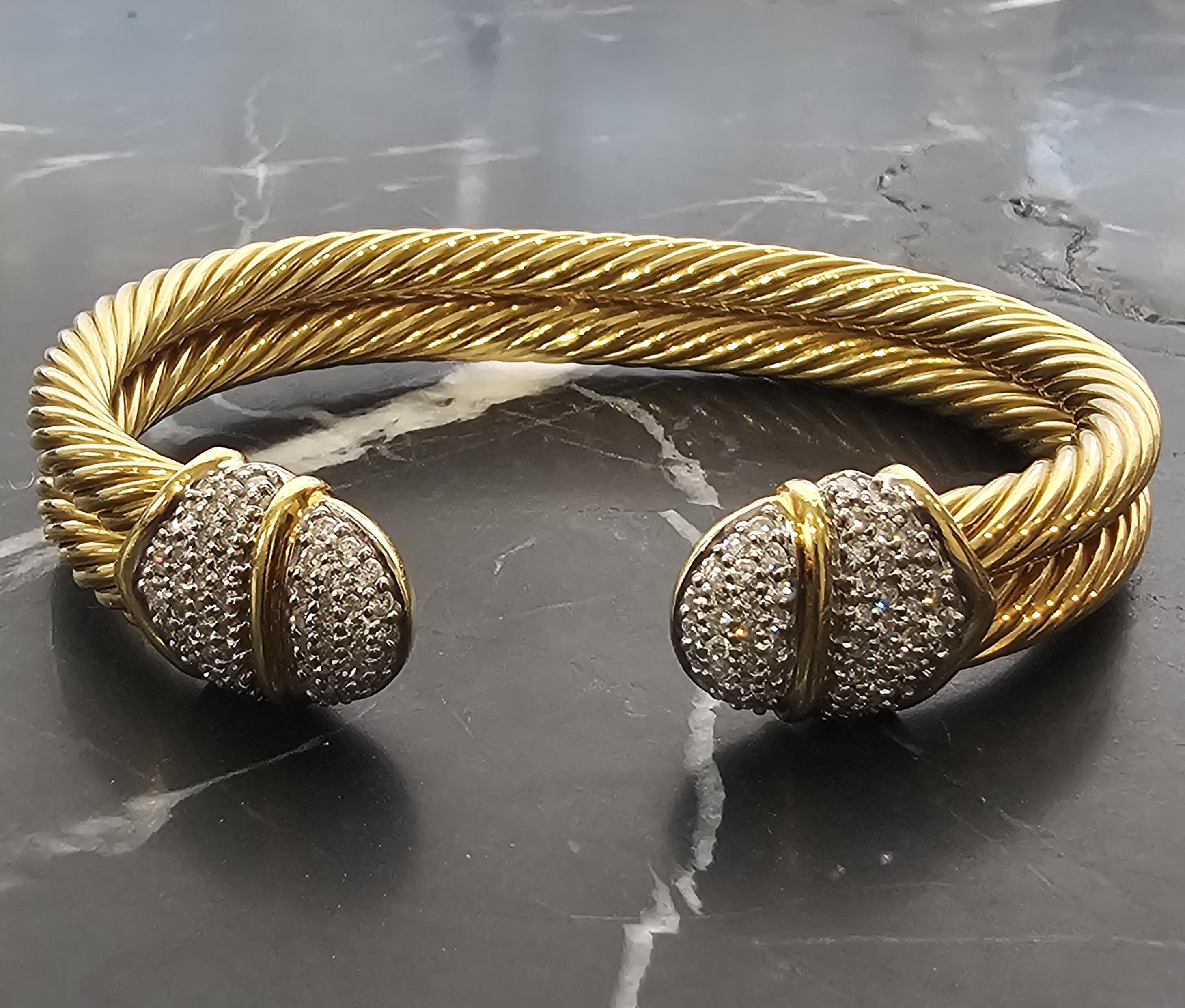 ブ*ー様 gunda bracelet ×2 David Yurman 18k Diamond Double Cable Cuff Bracelet 10mm 6.5