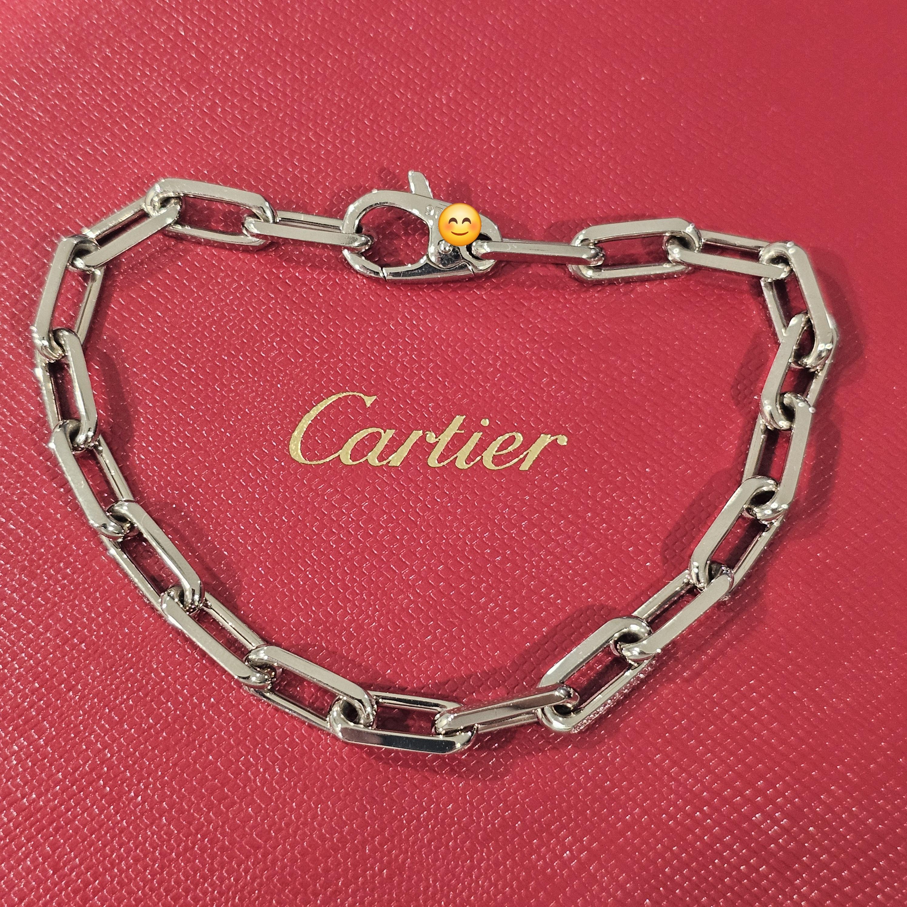 Santos De Cartier Link Bracelet Chain Medium 18k White Gold Box