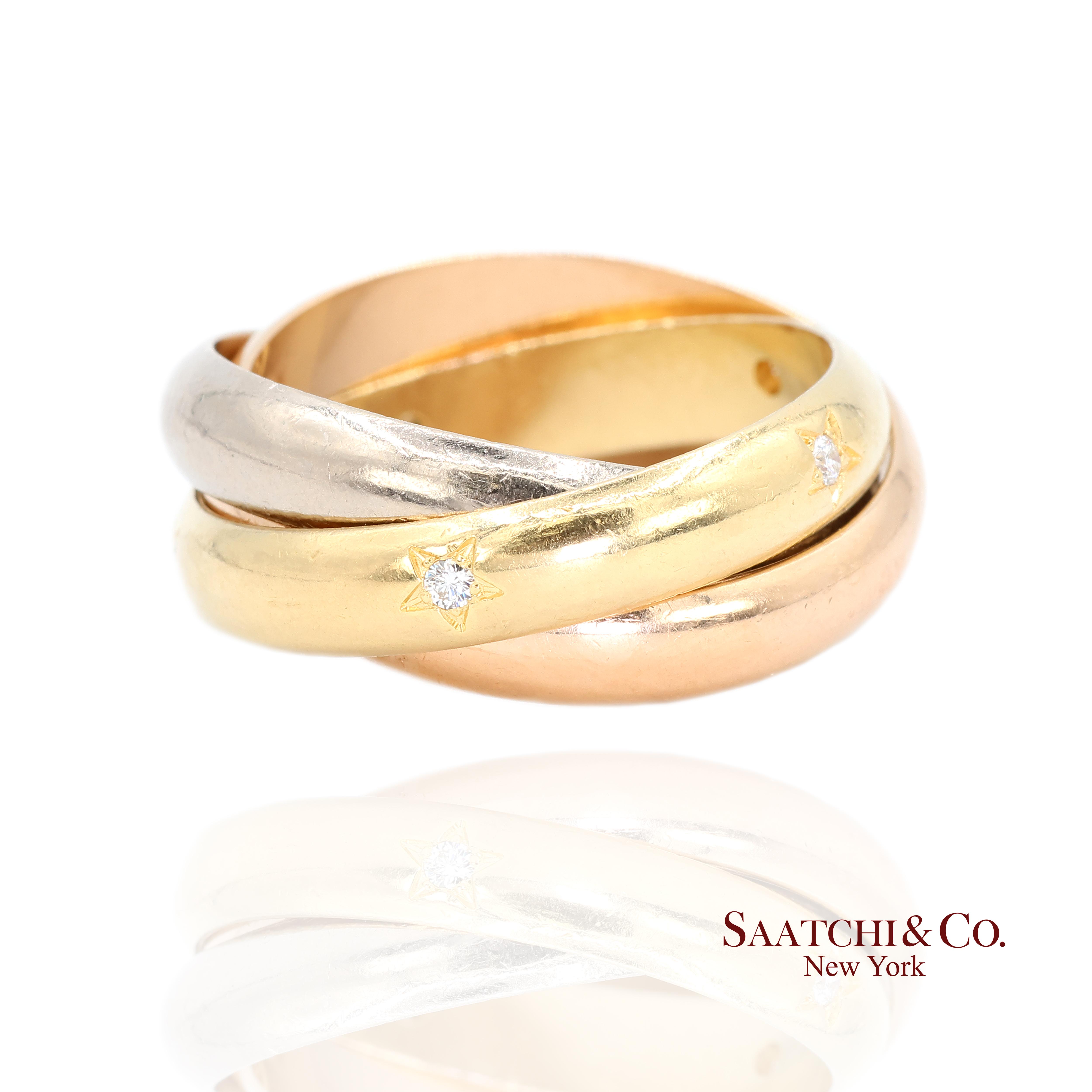 Cartier 18Kゴールド トリニティリング　７号 CARTIER RING WOMENS Size 7 TRINITY 18K DIAMOND PAVE VINTAGE