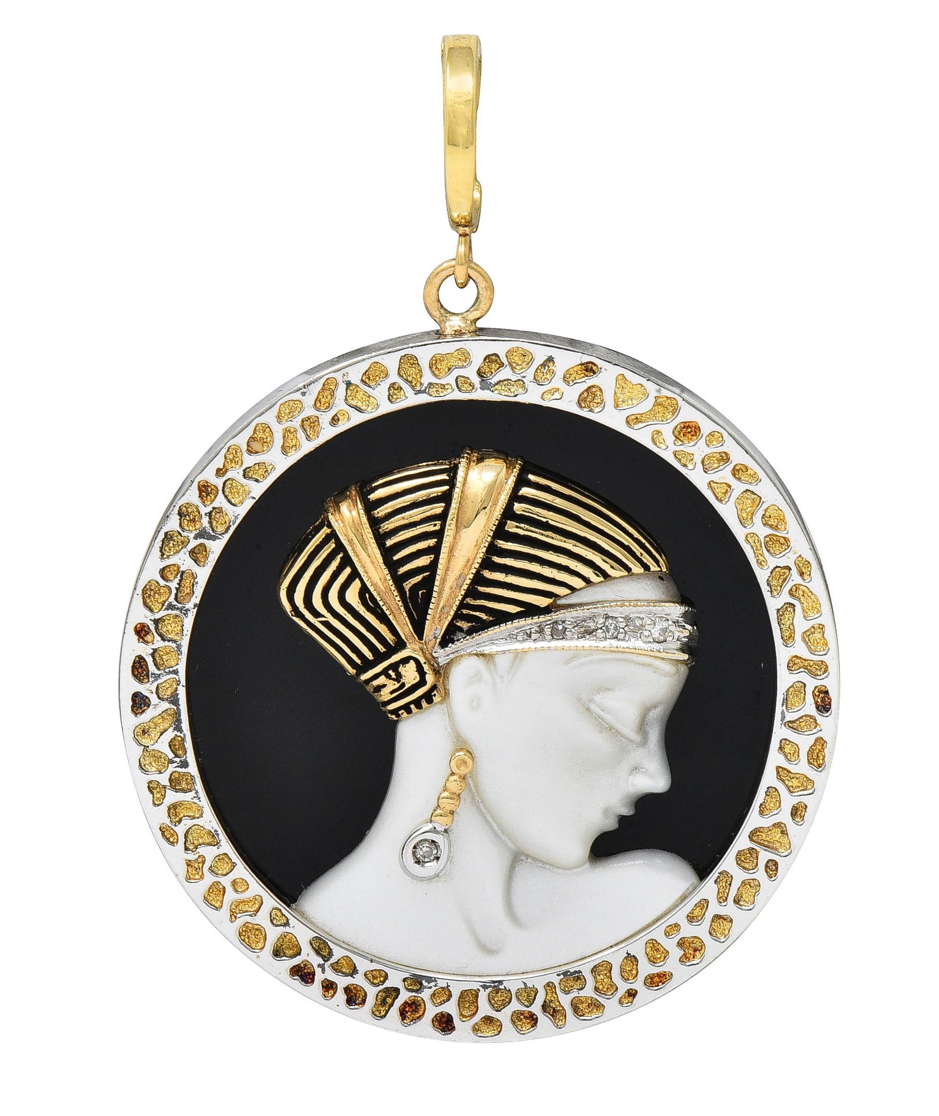 Erté 1980 Diamond Onyx Pearl 14K Gold Silver Love's