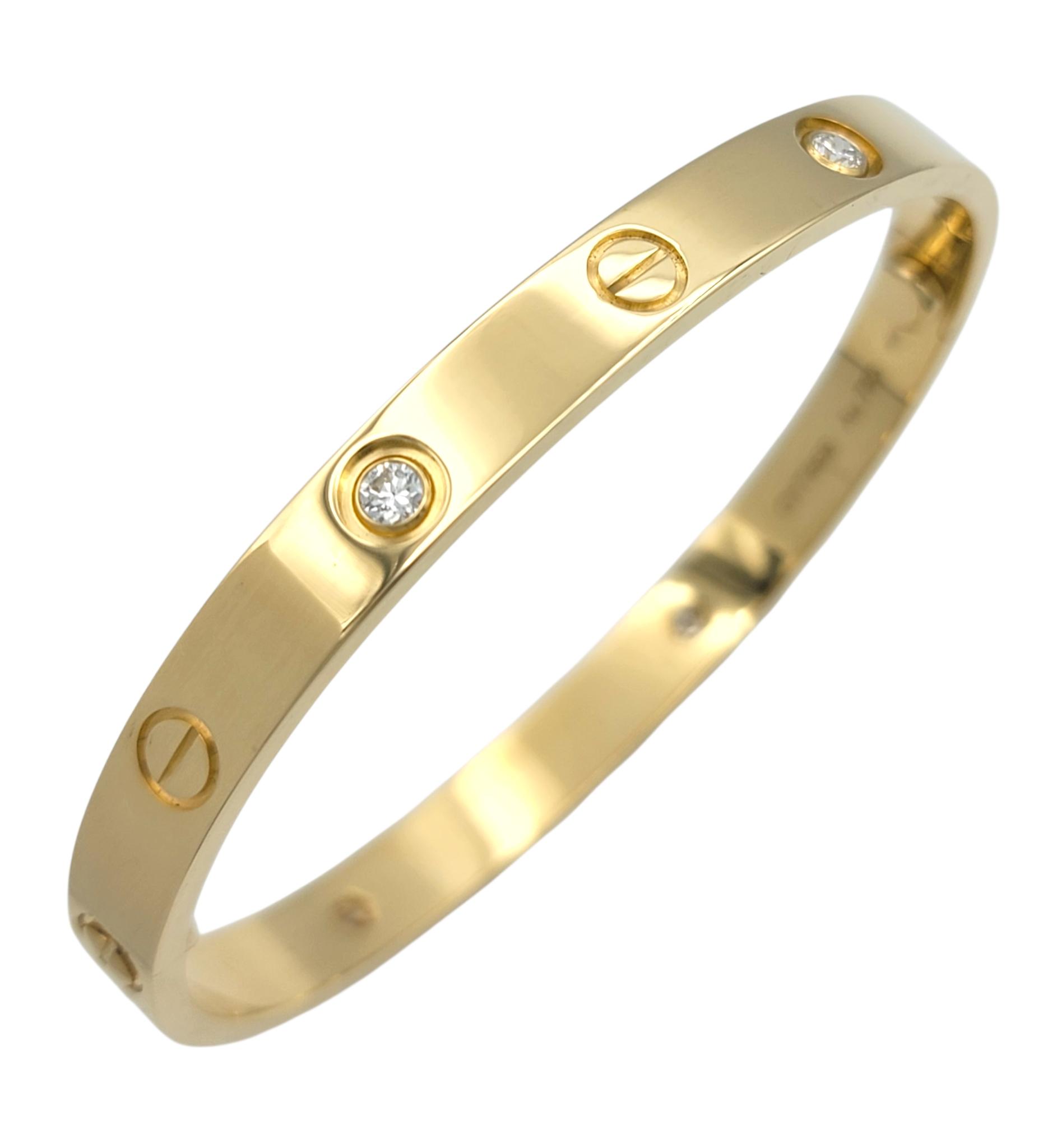 Cartier Four Diamond Love Bangle Bracelet 18 Karat Yellow Gold