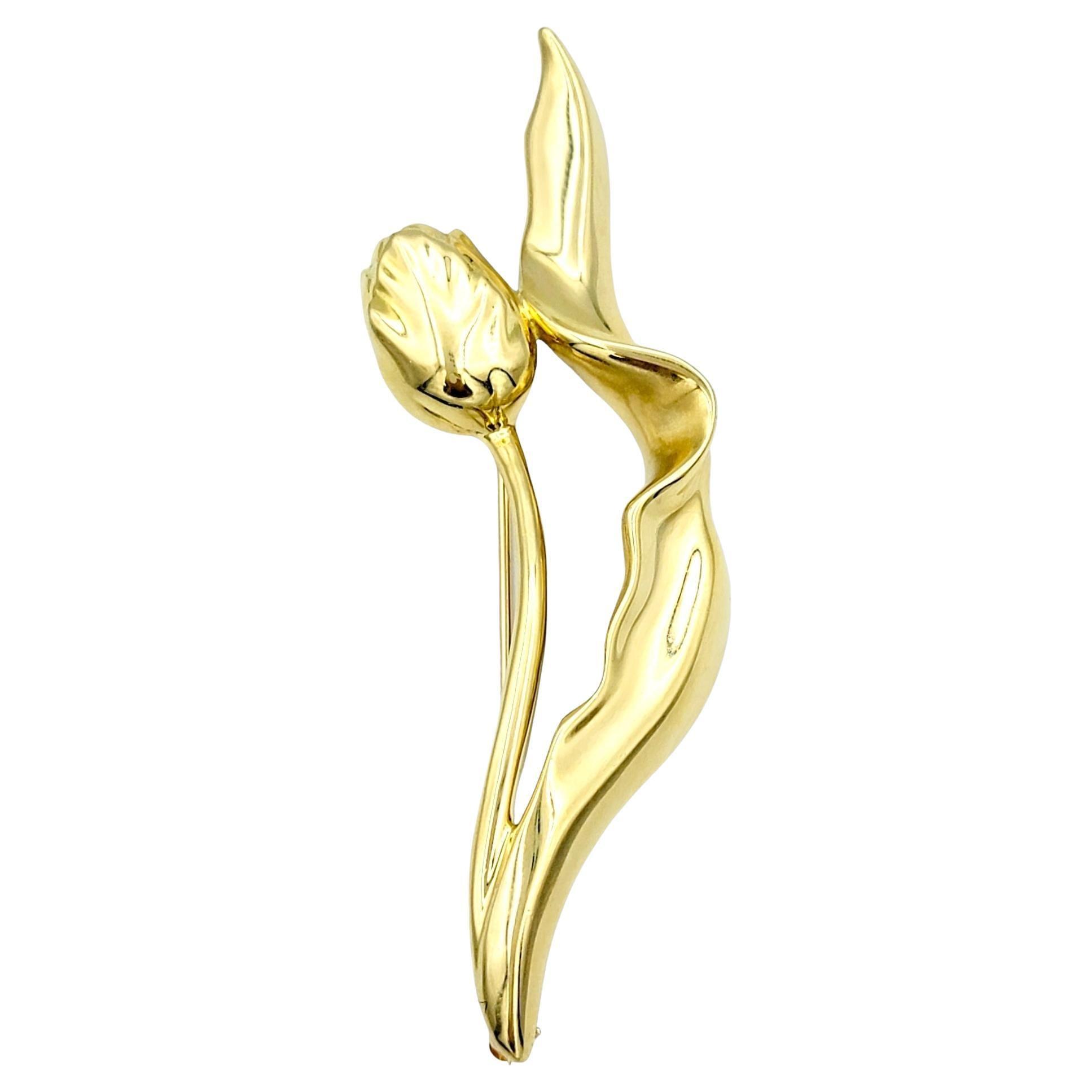 Vintage 1984 Tiffany & Co. Tulip Motif Brooch in Polished 18 Karat