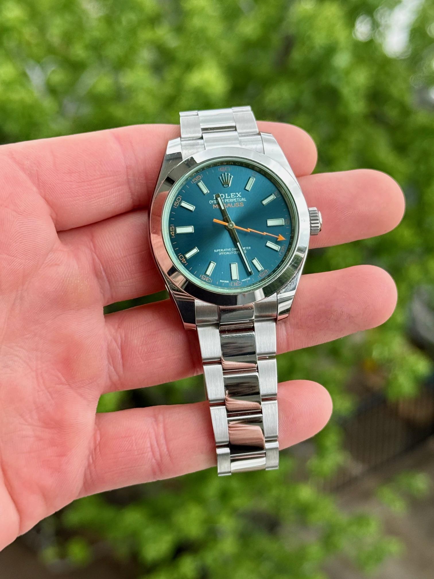 2022 Rolex Milgauss 116400 Blue Dial Green Crystal 40mm w/ Box