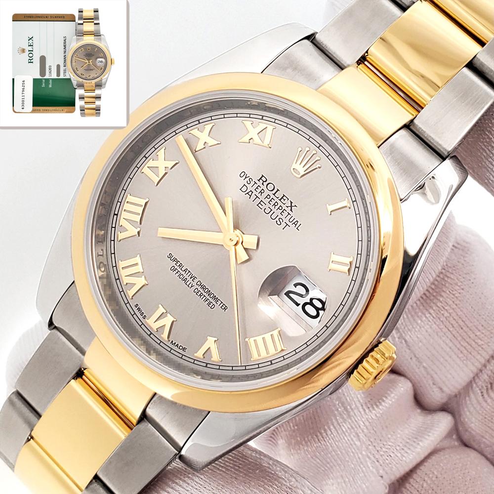 2017 Rolex Datejust 116203 Slate Roman Dial 2-Tone Oyster 36mm