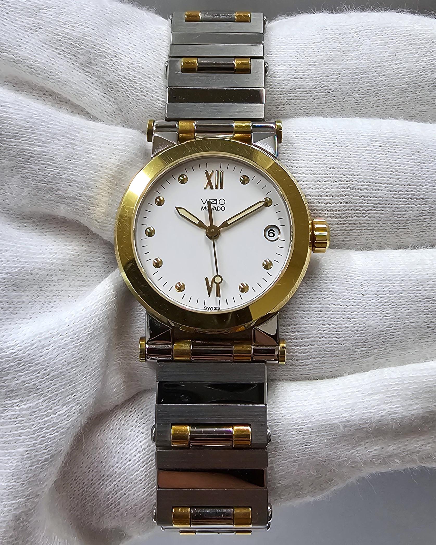 びこ Movado Vizio Quartz 26mm Two-Tone Women's Watch 85-E1-848 - Store