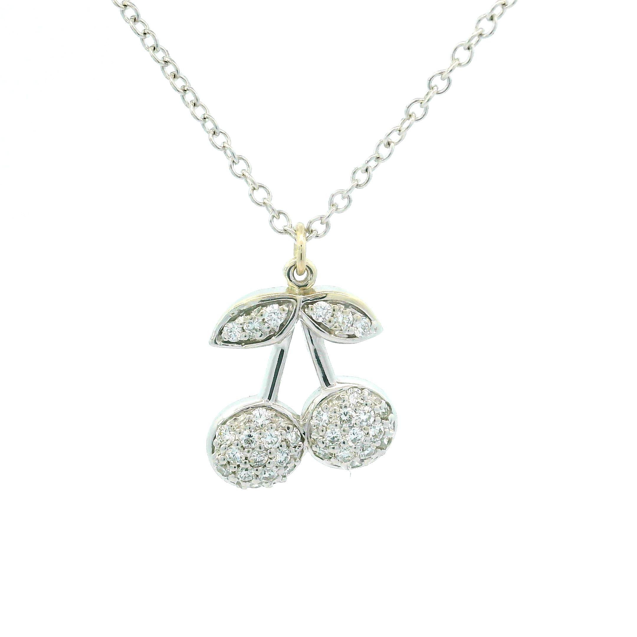14k White Gold 0.25ctw Diamond Dual Lucky Cherry Pendant Cable