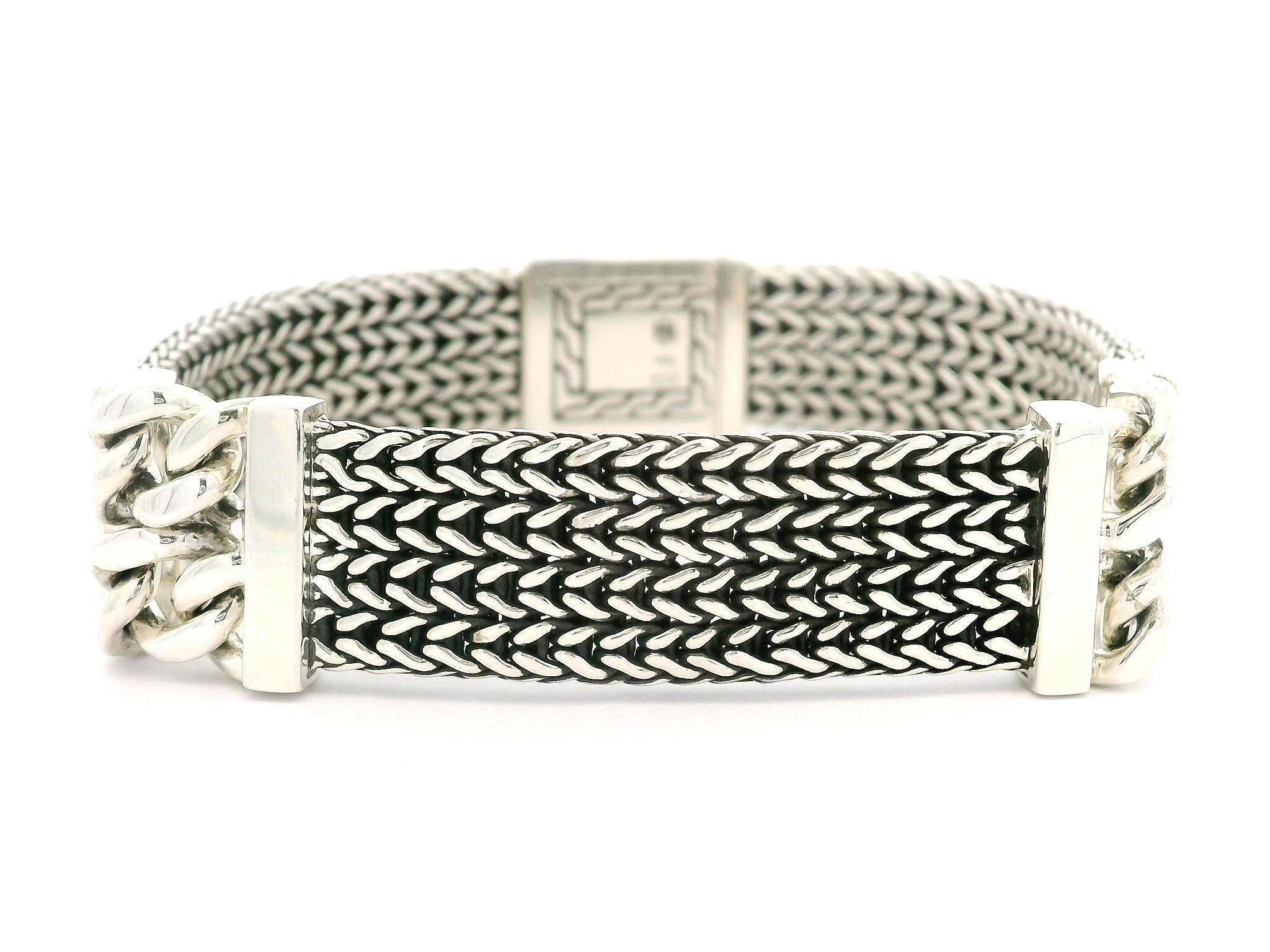 John Hardy Sterling Silver Curb Station Rata Weave Chain Bracelet