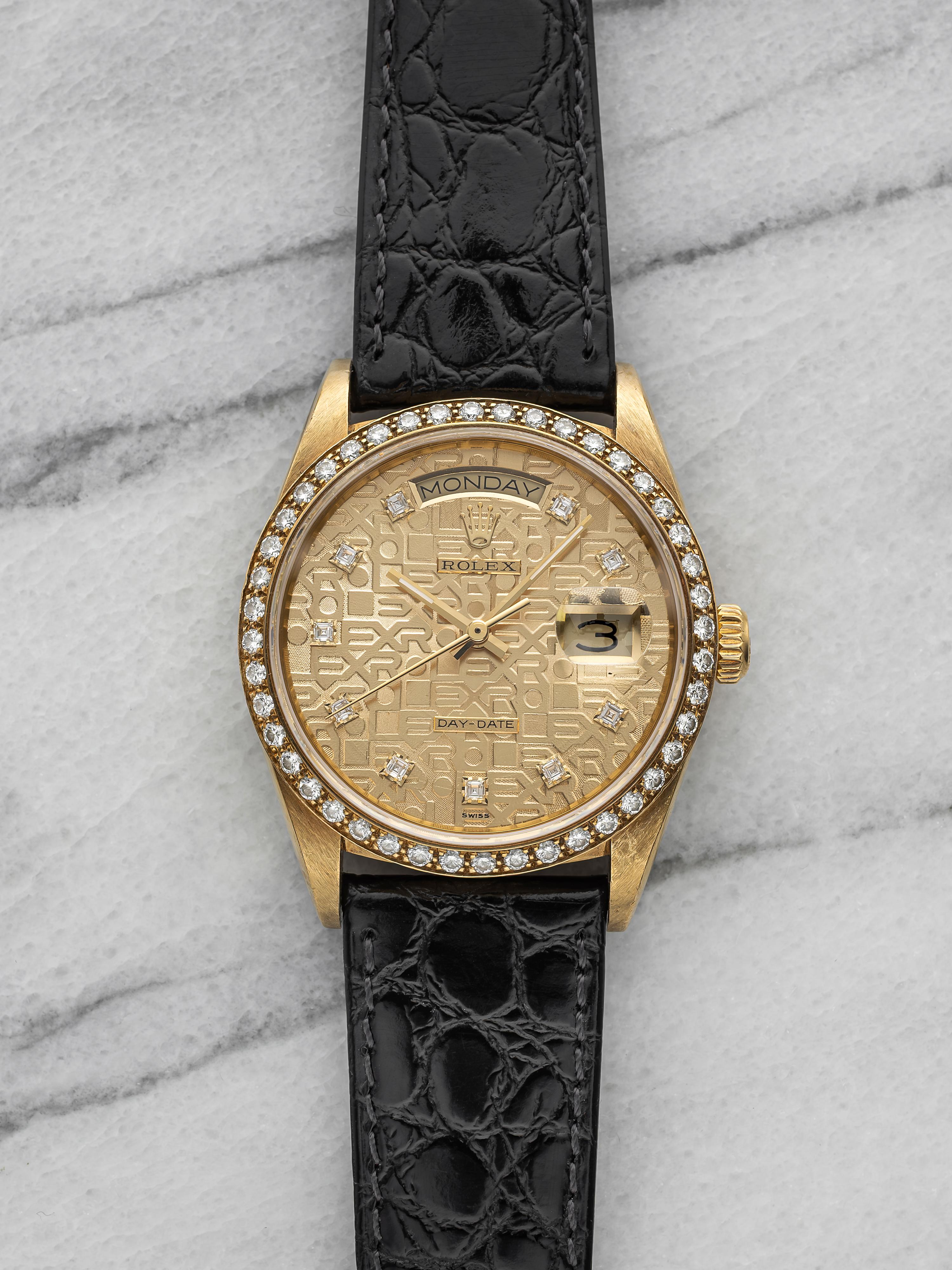 Vintage 1986 Rolex Day-Date 18048 18K YG Anniversary Diamond Dial
