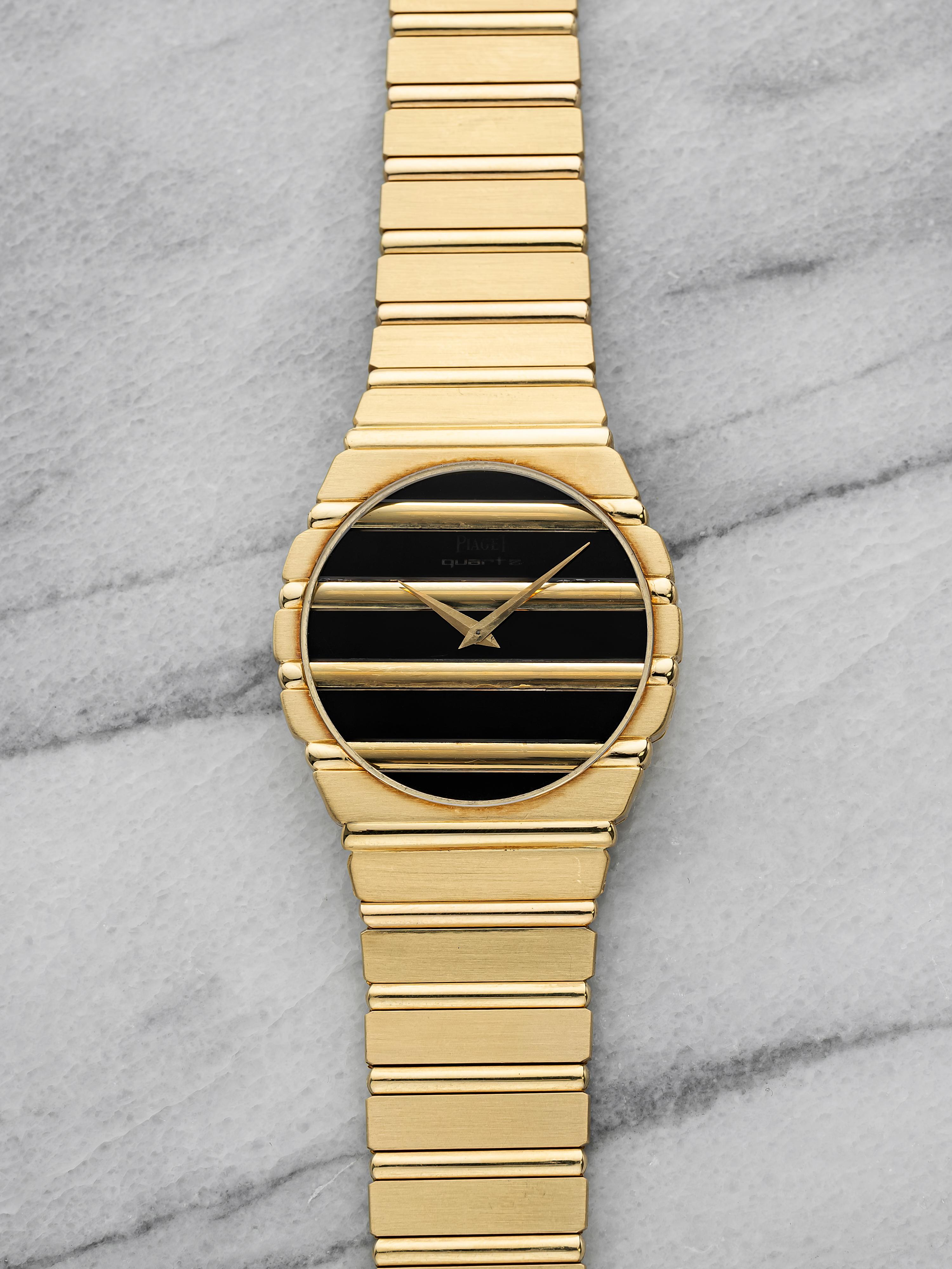 Vintage 1980s Piaget Polo 7661 C 701 18K YG Onyx Dial Quartz 34mm